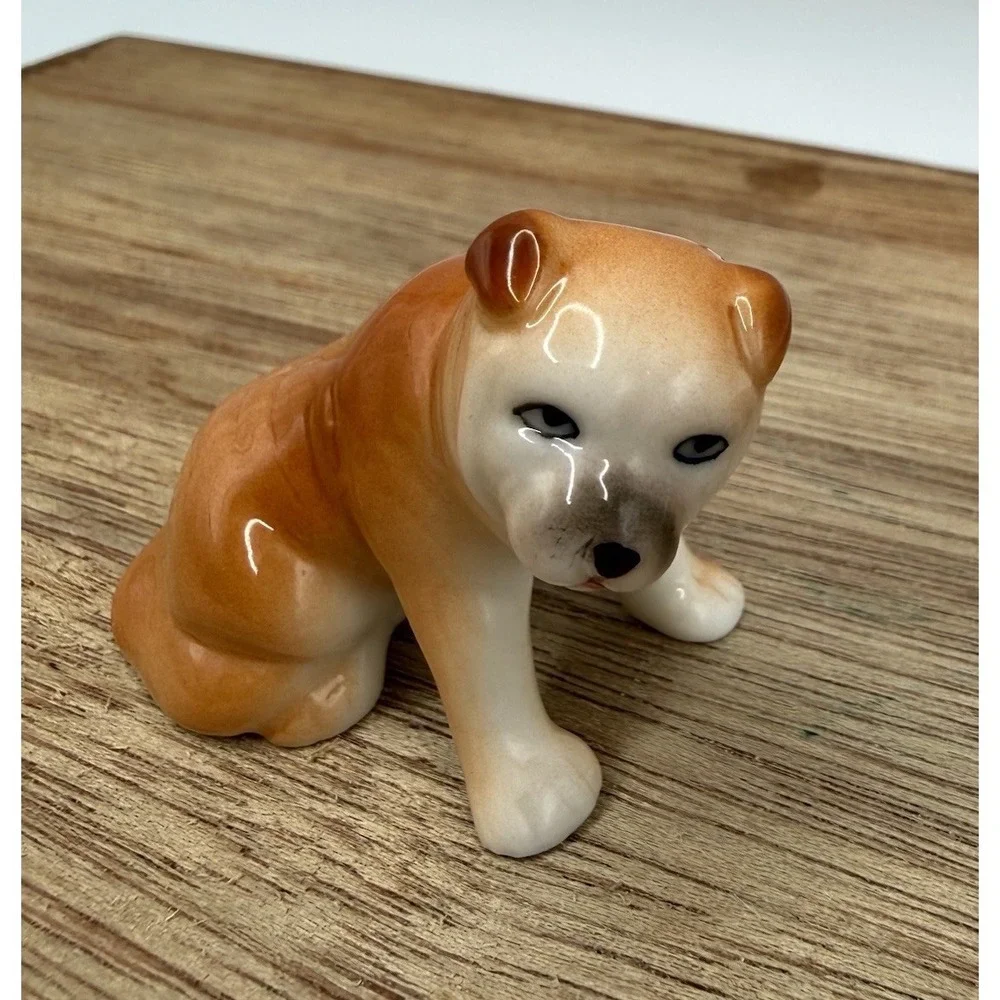 Vintage Boxer Dog Puppy Ceramic Figurine Miniature Trinket Shelf